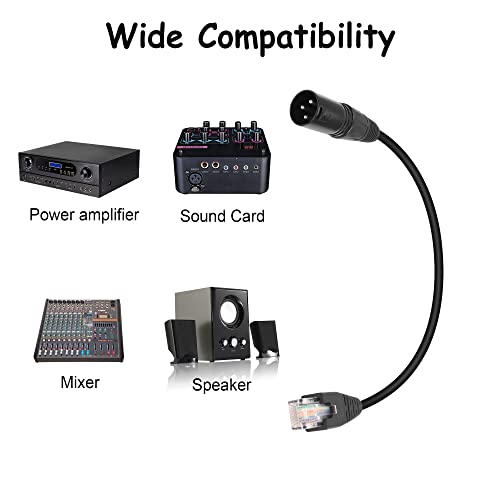 GINTOOYUN 3 Pin XLR to RJ45 Adapter - DMX XLR Male to RJ45 Male Connector Extension Cable (30CM/11.8in) for Amplifiers, Mixers, KTV Equipment, Lighting and Sound