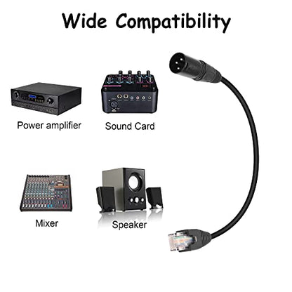 GINTOOYUN 3 Pin XLR to RJ45 Adapter - DMX XLR Male to RJ45 Male Connector Extension Cable (30CM/11.8in) for Amplifiers, Mixers, KTV Equipment, Lighting and Sound