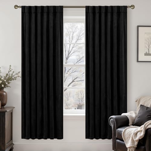 LAMIT Velvet Blackout Curtains for Bedroom 78 Inch Length, 2 Panels, Black | Halloween, Room Darkening, Thermal Insulated, Living Room Curtains, Privacy Window Drapes, Rod Pocket Back Tab, 52 x 78 Inch - color: Black, size: 52"W x 78"L (Pack of 2)