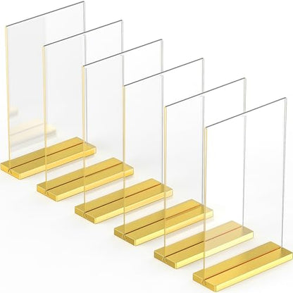 8.5x11 Luxurious Acrylic Gold Frames, 6 pack, Stunning Photo Displays, Enhance Your Event Ambience with Exquisite Gold Table Number Holders, Showcase Memories in Style with Elegant Golden Sign Holder - size: 8.5x11 (6 Pack)