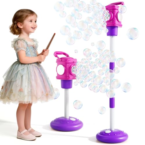 4-in-1 Street Lamp Bubble Machine for Toddlers Kids, Bubble Maker for Boys Girls Gifts Ages 3 4 5 6 7 8, Automatic Stand Bubble Toys with R/C Wand, Adjustable Height - Outdoor/Indoor Party Favor - color: Pink