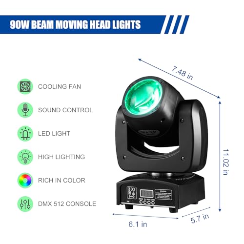 90W LED Moving Head DJ Lights Mini Beam Stage Lights Super Bright Spot RGBW 4IN1 DMX 512 13CH Sound-Activated for Wedding DJ Party Stage Lighting (90W, 1) - style: 90W