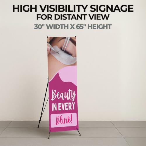 DreamController Lashes & Brows X-Stand Banner by DC | 30"x65" Tripod Display | Beauty in Every Blink Vertical Banner for Trade Shows & Events | Made in USA | (Stand Not Included) - color: Beauty in Every Blink, size: X Banner - 30x65"