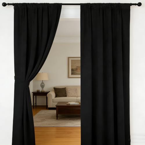 nanbowang Black Velvet Curtains - 42 Inches Width 63 Inches Long Soft Curtain Rod Pocket Thermal Insulated Window Treatment for Bedroom 2 Panels - color: Black, size: 42"W x 63"L (Pack of 2)