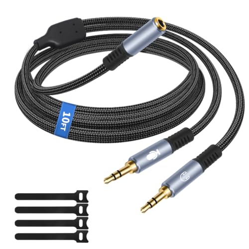 10FT 3.5mm Headphone Splitter, 1/8 inches Female to Dual Male Audio Splitter Cable, Stereo Jack Earphones Headset to PC Laptop Adapter, 2-in-1 Y Separator Aux Dongle Converters, for computer - size: 10FT, style: 1/8" TRS Stereo Female to Dual Male