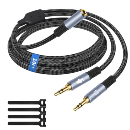 10FT 3.5mm Headphone Splitter, 1/8 inches Female to Dual Male Audio Splitter Cable, Stereo Jack Earphones Headset to PC Laptop Adapter, 2-in-1 Y Separator Aux Dongle Converters, for computer - size: 10FT, style: 1/8" TRS Stereo Female to Dual Male