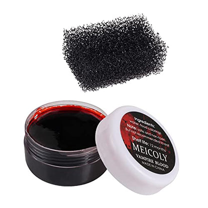 MEICOLY Quality Updated Halloween Coagulated Blood,30g/1.06 oz Fake Blood Gel with Black Stipple Sponge,for SFX Wound,Cuts,Clown,Vampire Film Cosplay Scab Makeup, - color: coagulated blood kit