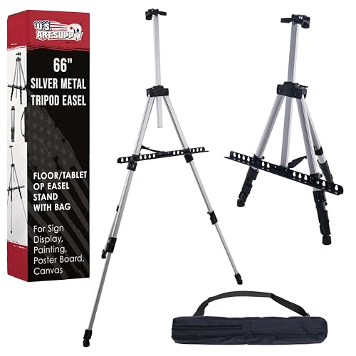U.S. Art Supply 66" Silver Metal Tripod Easel Display