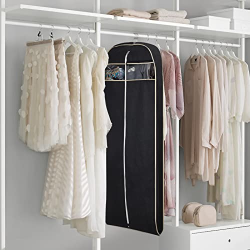 MISSLO Gusseted 60" Suit Dress Garment Bag with Clear Window Zipper Pocket Long Garment Cover (Black) - size: 60 inch