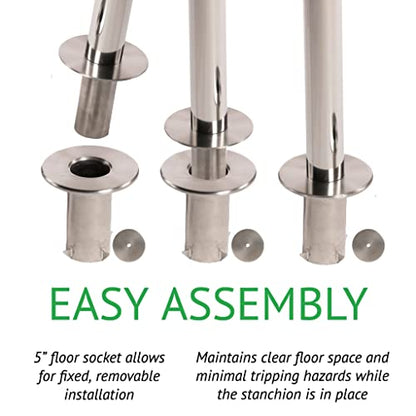 Montour Line CXlineR Post and Rope Stanchion, Fixed/Removable Base, (Satin Stainless Steel Post, Ball Top) - color: Ball Top, size: Satin Stainless Steel