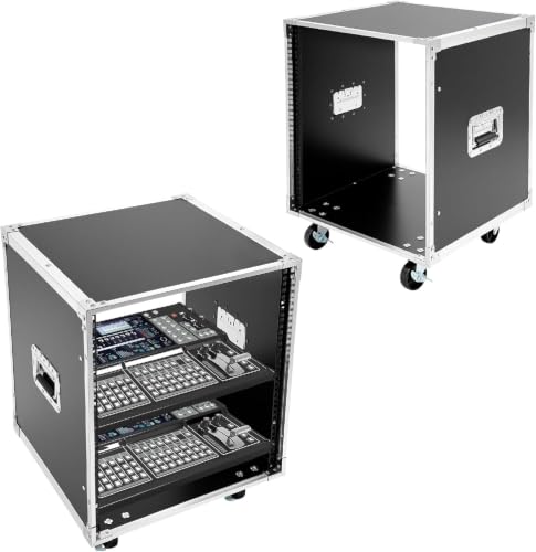 12U AV Rack with Wheels, Metal Studio Rack Cabinet, Open Frame Server Rack, Portable Rolling Network Rack with Built-in Handles for Audio & Video Device
