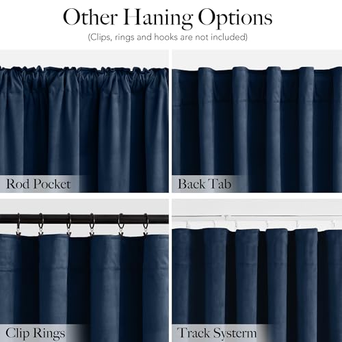 RYB HOME Navy Blue Velvet Blackout Curtains 84 inches Long for Bedroom | Thermal Insulated, Room Darkening, UV Privacy Block, With Hook Belt, Back Tab, Living Dining Room, W52 x L84, 2 Panels - color: Navy Blue, size: 52"W x 84"L (Pack of 2)
