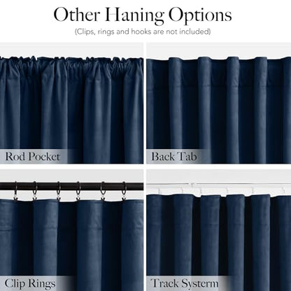 RYB HOME Navy Blue Velvet Blackout Curtains 84 inches Long for Bedroom | Thermal Insulated, Room Darkening, UV Privacy Block, With Hook Belt, Back Tab, Living Dining Room, W52 x L84, 2 Panels - color: Navy Blue, size: 52"W x 84"L (Pack of 2)