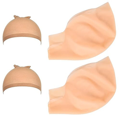 Hoedia 2 PCS Latex Bald Caps Halloween and 2 PCS Nylon Wig Caps Set | Bald Head Wig Cap for Adults Women Men, Cosplay Costume Accessories for Halloween Makeup Party - color: Beige