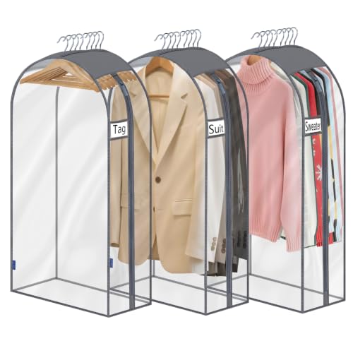 42" Clear Garment Bags for Hanging Clothes 10" Side Gusset, Suit Bags for Closet Storage, Suit Cover for Shirts Coats Dresses (24"X42"X10" 3Pack) - size: 42" 3pack