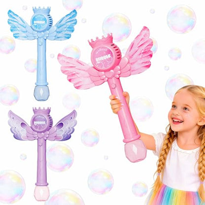 3-Pack Automatic Bubble Wands for Girls,Princess Bubble Machine with Rechargable Battery for Kids Summer Indoor Outdoor Toys Easter Birthday Wedding Party Gift