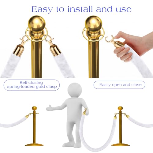 Woanger 8 Pack Velvet Stanchion Rope, 6 Feet Crowd Control Stanchion Ropes Safety Barrier with Silver Plated Hook for Carpet Events Movie Theaters Grand Openings Hotels Party | Crowd Control Barrier for Red Carpet Events, Theaters, Hotels, Grand Openings,