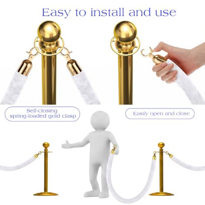Woanger 8 Pack Velvet Stanchion Rope, 6 Feet Crowd Control Stanchion Ropes Safety Barrier with Silver Plated Hook for Carpet Events Movie Theaters Grand Openings Hotels Party | Crowd Control Barrier for Red Carpet Events, Theaters, Hotels, Grand Openings,