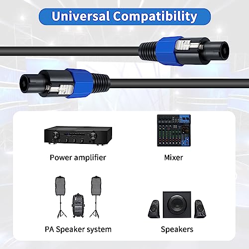 Poyiccot Speakon Cables 6ft, Speakon Male to Male Cable, Professional 18Guage AWG Audio Cord 16mm² Coper Wire Speaker Cable for DJ Speaker & Amplifier with Twist Lock (Pack of 2) - size: Speakon male to male cable 6ft (Pack of 2)