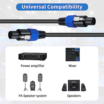 Poyiccot Speakon Cables 6ft, Speakon Male to Male Cable, Professional 18Guage AWG Audio Cord 16mm² Coper Wire Speaker Cable for DJ Speaker & Amplifier with Twist Lock (Pack of 2) - size: Speakon male to male cable 6ft (Pack of 2)