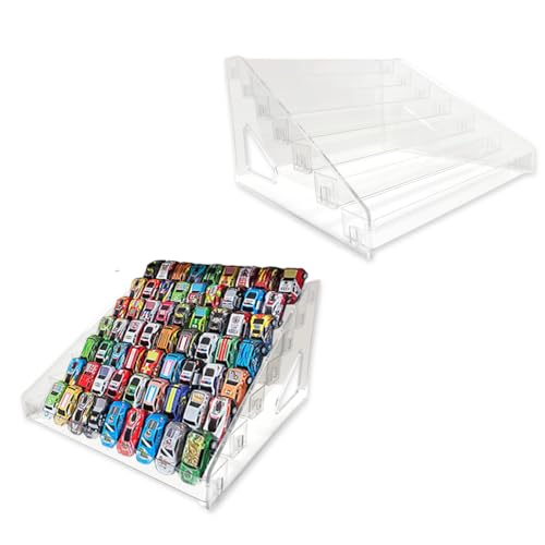 2 Pack 7-Tier Toy Cars Display for Hot Wheels, 1/64 Scale -Hold 63 Toy Cars Clear Model Car Case Holder Container Shelf (Only case)