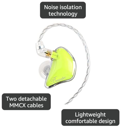 BASN Bmaster Noise Isolating in Ear Monitor Earphones, 1BA+2DD Hybrid Balanced Armature Driver IEM Headphones with Two Detachable MMCX Cables (Yellow) - color: Yellow