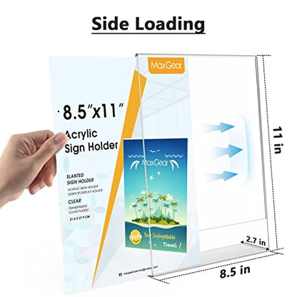 MaxGear Acrylic Sign Holder, 8.5 x 11 L-Shape Plastic Display Stand, 3 Pack | Clear Acrylic Material, L-Shape Design for Menus, Flyers and Signs, Easy Paper Insertion, Use In Office, Home, Store