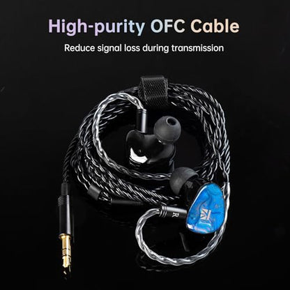 KBEAR KB02 Colorful Resin Shell in Ear Monitor Headphones, Bone Conduction Dynamic Driver Wired Earbuds, IEM Headphones HiFi Earphones with 2Pin 4N OFC Cable 3.5mm Plug for Singers Musicians, Blue - color: Blue
