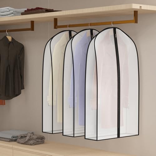 Zilink Garment Bags for Leather Coat Suit Bags for Closet Storage 43 in | 7 in Gussted, Wrinkle Free, Breathable, Silky Suit Dust Covers for Hanging Clothes for Leather Clothing Fur Coat Dress, 4Pack - size: 43"-4pcs