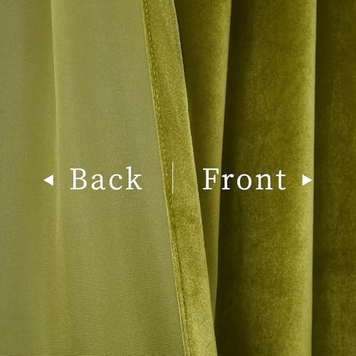 Roslynwood Velvet Olive Green Curtain 96 inch Long - Curtains Block Light Rod Pocket Thermal Insulated Window Drapes Set for Living Room/Bedroom/Dining Room, W52 x L96, 2 Panels - color: Olive Green, size: 52"W x 96"L (Pack of 2)