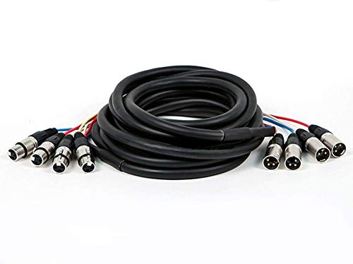 Monoprice XLR Male to XLR Female Snake Cable - 10 Feet- Black/Silver, 4-Channel, Metal Connector Housings Plastic and Rubber Cable Boots - size: 10 Feet