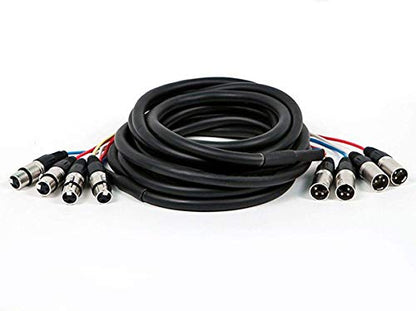 Monoprice XLR Male to XLR Female Snake Cable - 10 Feet- Black/Silver, 4-Channel, Metal Connector Housings Plastic and Rubber Cable Boots - size: 10 Feet