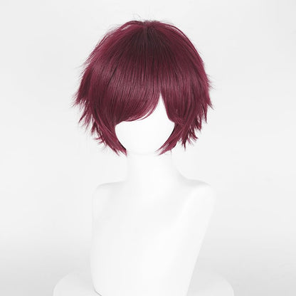 LABEAUTÉ Short Dark Red Anime Cosplay Wig Male Men Anime Layered Unisex Heat Resistant Hair Wig with Bangs for Party and Halloween for Gift + Free Cap - color: Dark Red