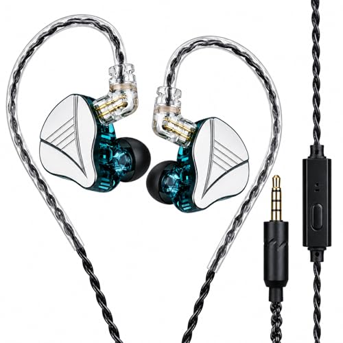 In Ear Monitor Headphones Dual Magnetic Dynamic Driver IEM with Mic, Blue | Hybrid Banlance Armature with Dynamic in Ear Headphones IEM Earphones Gaming Earbuds - color: YJS-819-Blue with Mic