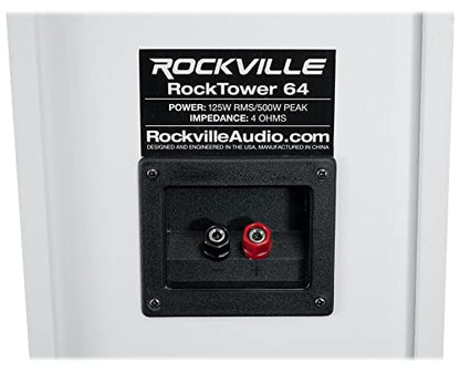 Rockville RockTower 64W Passive Tower Speaker, 4 Ohm, White, High-Fidelity Sound, Detachable Grille, 3-Way, 6.5", 500W, MDF, Perfect for Home Audio - color: White