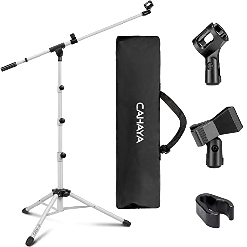 CAHAYA Microphone Stand Boom Arm Floor Mic Stand Tripod Mount White | Portable Floor Mic Stands with Carrying Bag 2 Clips Ideal Boom Arm Setup for Singing Stage Performance Wedding - color: White, style: Standard Version