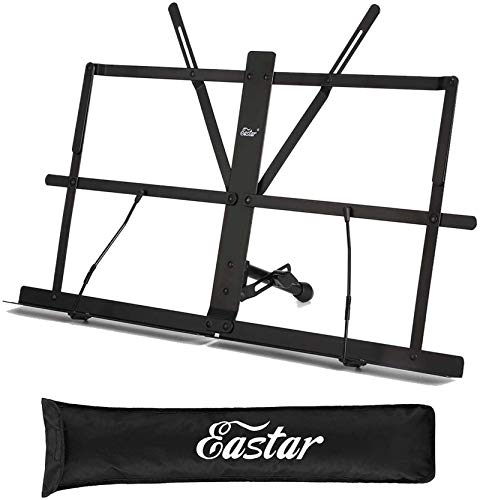 Eastar ESMF-3 Tabletop Music Stand for Sheet Music (Black) | Table Top Desktop Book Stand Folding Portable Sheet Music Stand Adjustable Travel Music Holder Lightweight with Carrying Bag