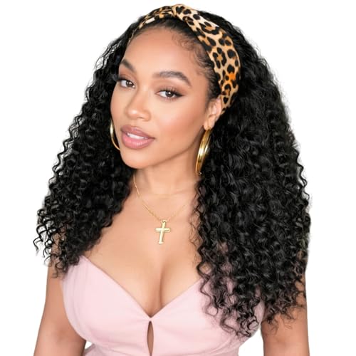 BECUS 16" Curly Headband Wig for Black Women Date Night Style - color: A-Curly Black, size: 16 Inch