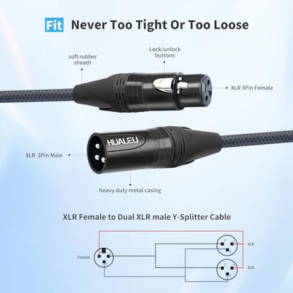 6Ft XLR Female to Dual Male Y Splitter Cable, XLR Y Cable Splitter 1 Female to 2 Male for Micphone Mixer- 1Pack - color: XLR 1 Female to 2 Male, size: 6Ft*1Pack