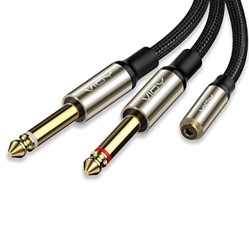 VIOY 3.5 mm TRS to Dual 1/4 Inch TS Audio Y Splitter Cable 6 FT | Dual shielding lossless Hi-Fi sound, nylon braided stereo cable, bidirectional stereo split for mixer and audio equipment - size: 6 ft