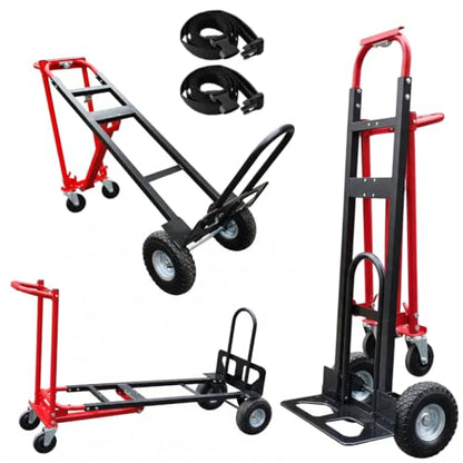 Red Convertible Hand Truck Dolly Cart with 4 Wheels Heavy Duty,1000 Lbs Capacity, 2 Straps for Moving Furniture/Appliance/Carton/Warehouse/Office/Easy to Follow Video to Install - color: Red