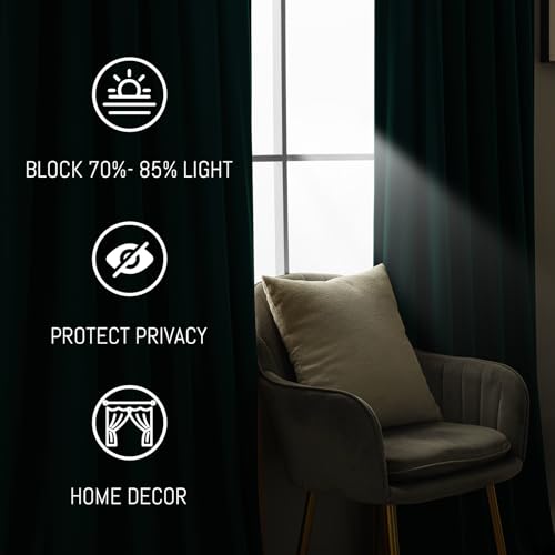 Yakamok Dark Green Room Darkening Velvet Curtains 96 Inch Living Room | Luxury soft velvet, 2 panels 52x96 inch,bedroom study, window drapes rod pocket,light blocking,Thermal Insulated - color: Dark Green, size: 52"W x 96"L (Pack of 2)