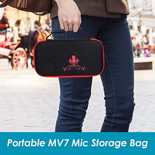 YOUSHARES MV7 Microphone Case Bag with Mic Cover Foam - Mic Case Hard Carring Case with Windshield Compatible with Shure MV7 USB Condenser Microphone