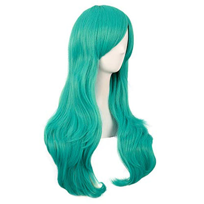 MapofBeauty 28 Inch Long Curly Hair Costume Cosplay Wig, Teal Green | 70 cm Wig, Women, Side Bangs, Fashion - color: Light Sea Green