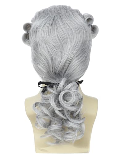 Judge Colonial Wig Long Wave Wigs for Men,Historical Colonial Costume,George Washington Wig,Halloween Wigs (Dark Gray) - color: 3-Grey