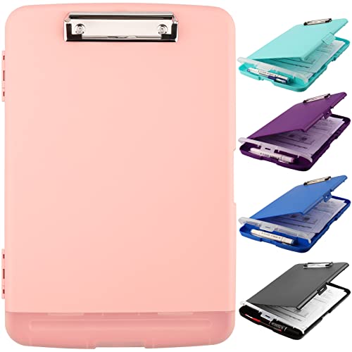 Clipboard with Storage, A4 Binder Nursing Clipboards with Pen Holder, Heavy Duty Storage Clipboards with Low Profile Clip, Clipboard Folder Side-Opening, Smooth Writing Clip Board (Light Pink) - color: Light Pink