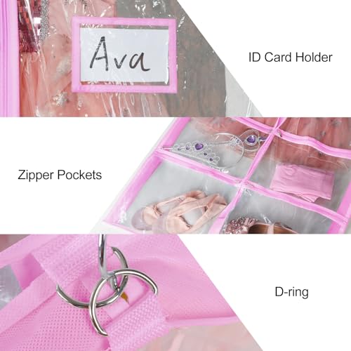 Univivi 40 Inch Dance Costume Garment Bags for Dancers, Clear Pink, 6 Pack | Breathable Fabric, PVC Window, 4 Clear and 1 Back Zip Pocket, Upgraded Version, Foldable Dance Costume Garment Bag - color: 40"Clear Pink, size: 6 Pack