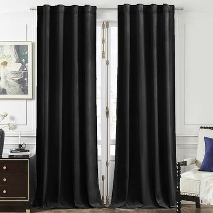 Timeper Black Velvet Curtains W42 x L84 inches 2 Panels, Blackout Curtains for Bedroom Living Room Thermal Insulated Luxury Super Soft Window Drapes,Back Tab & Rod Pocket - color: Black, size: 42"W x 84"L (Pack of 2)