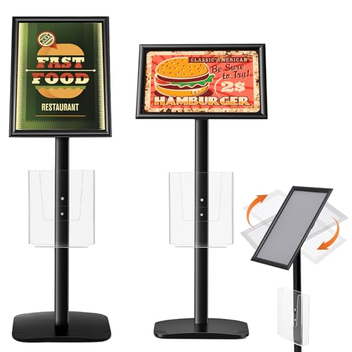 Blulu 11 x 17 Inch Decorative Advertising Sign Displays Stand with 8.5 x 11 Inch Brochure Holder, Floor Standing Pedestal Poster Sign Stand Black for Posters, Advertisements, Menus, Flyers