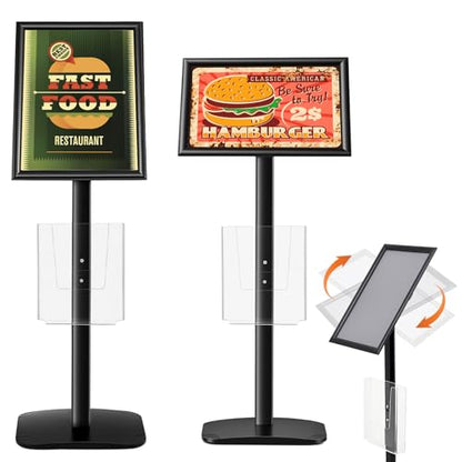 Blulu 11 x 17 Inch Decorative Advertising Sign Displays Stand with 8.5 x 11 Inch Brochure Holder, Floor Standing Pedestal Poster Sign Stand Black for Posters, Advertisements, Menus, Flyers